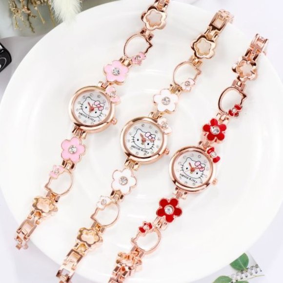 Hello Kitty Watch Quartz Red Flower Chain - Picture 4 of 7